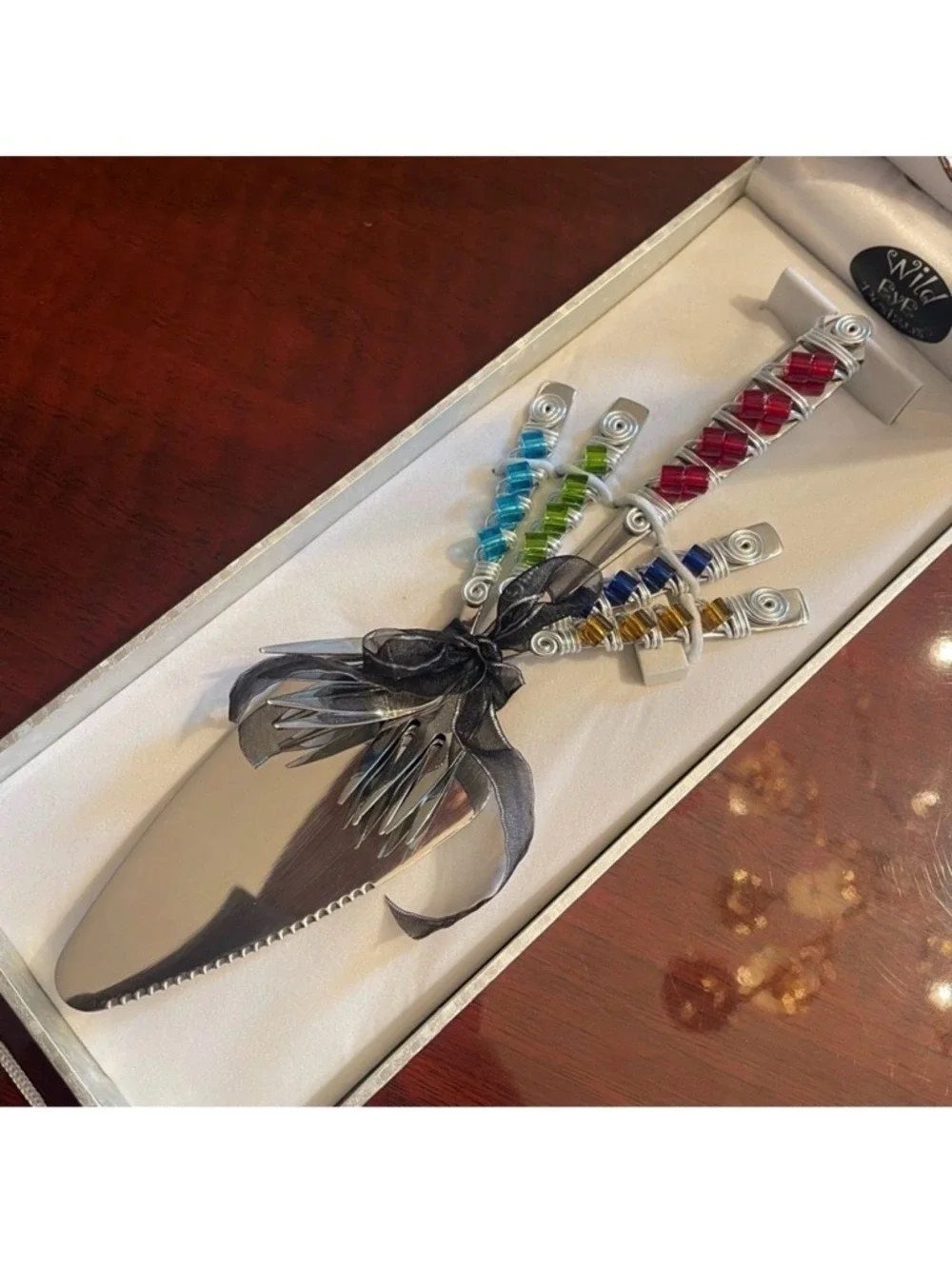 Wild Eye Designs Cake Serving Set 5 Piece Multicolor Beaded Silver